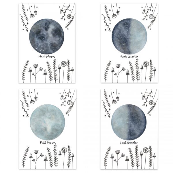 Moon phases set of 8 cards gift box