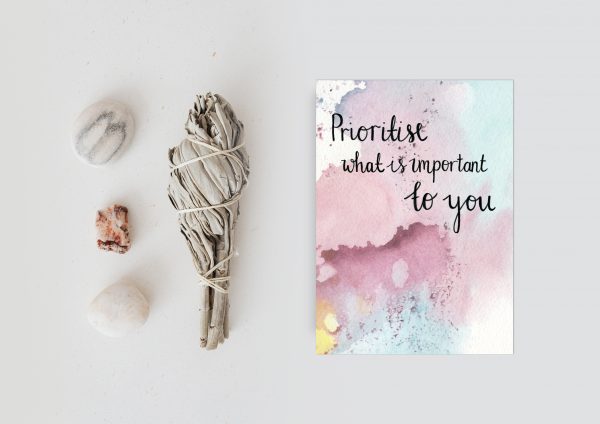 Prioritise what is important to you motivational inspirational postcard