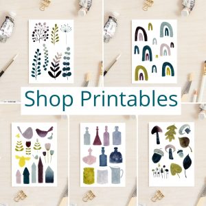 Art printables vintage bottles, botanicals, rainbows, acorns, woodland, folk art, planners, fodder
